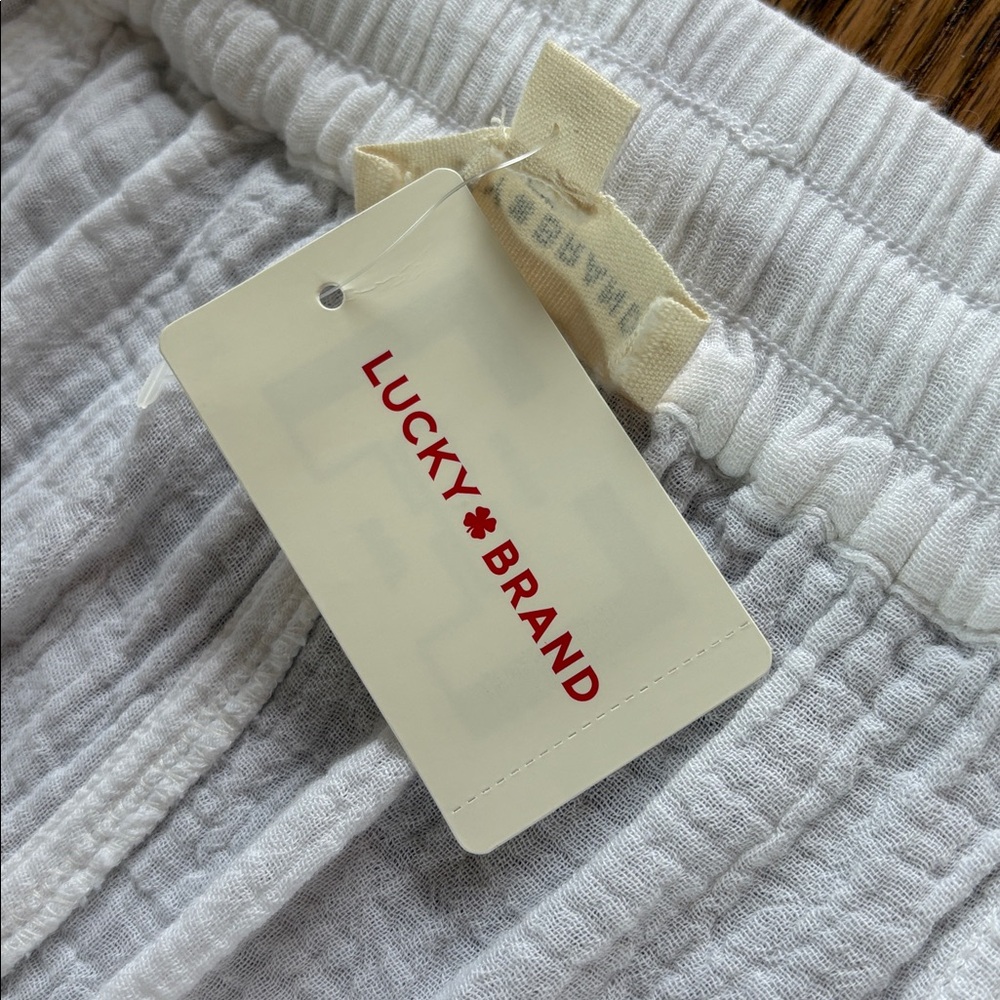 Lucky Brand sz L white 100% cotton gauzy elastic waist wide leg pants NWT - Picture 6 of 8